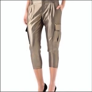 COPY - Alice + Olivia olive green Anders cropped metallic cargo pants.